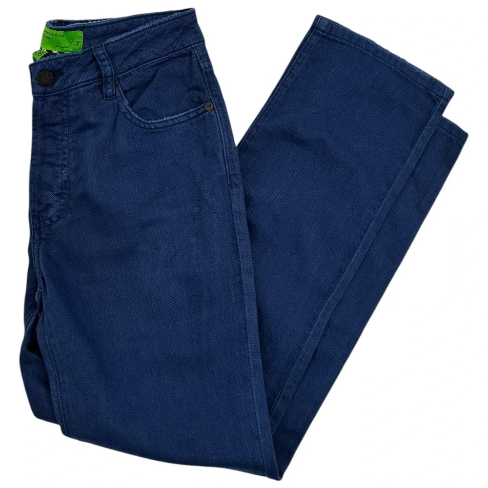 Sandrine Rose College Blue Button Fly Straight Crop Jeans Cotton Linen NWT‎ 26